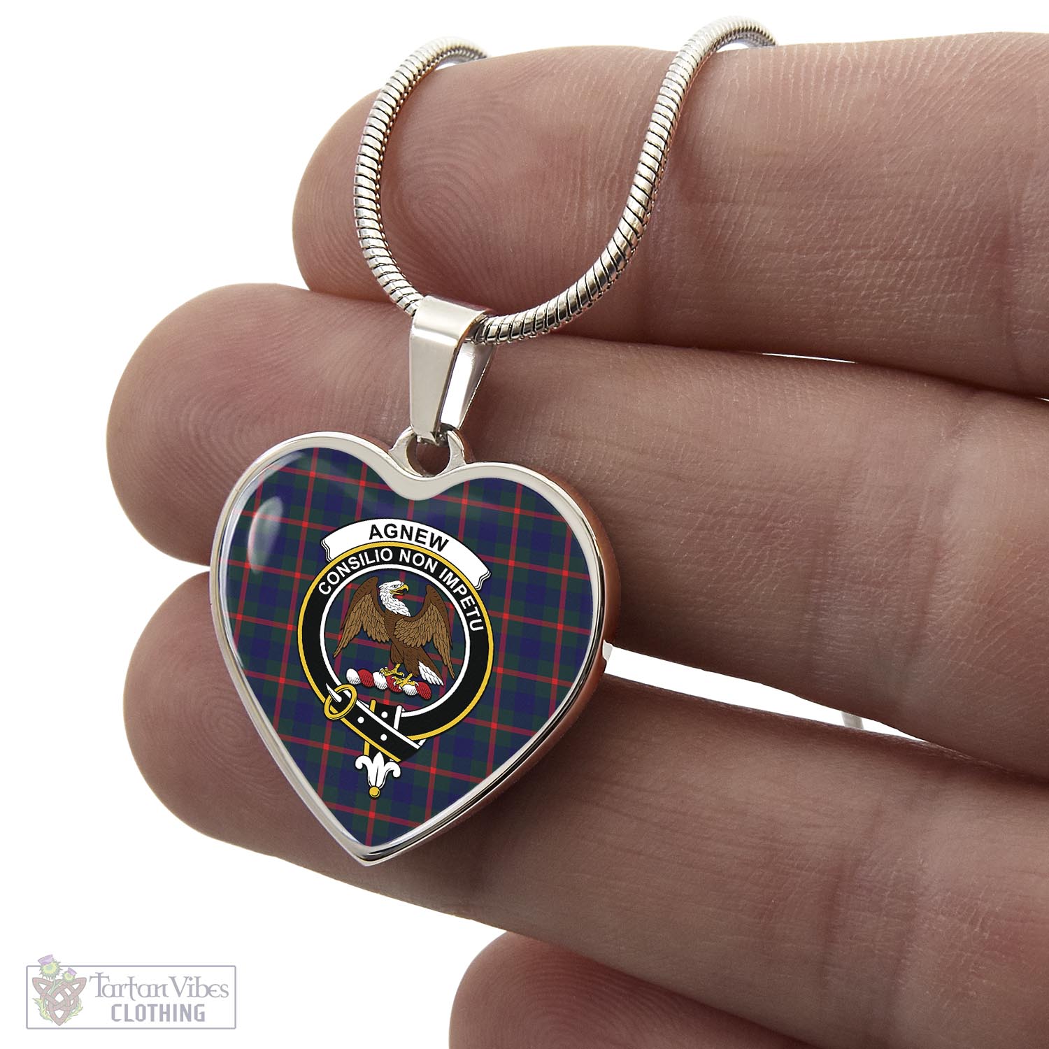 Tartan Vibes Clothing Agnew Modern Tartan Heart Necklace with Family Crest