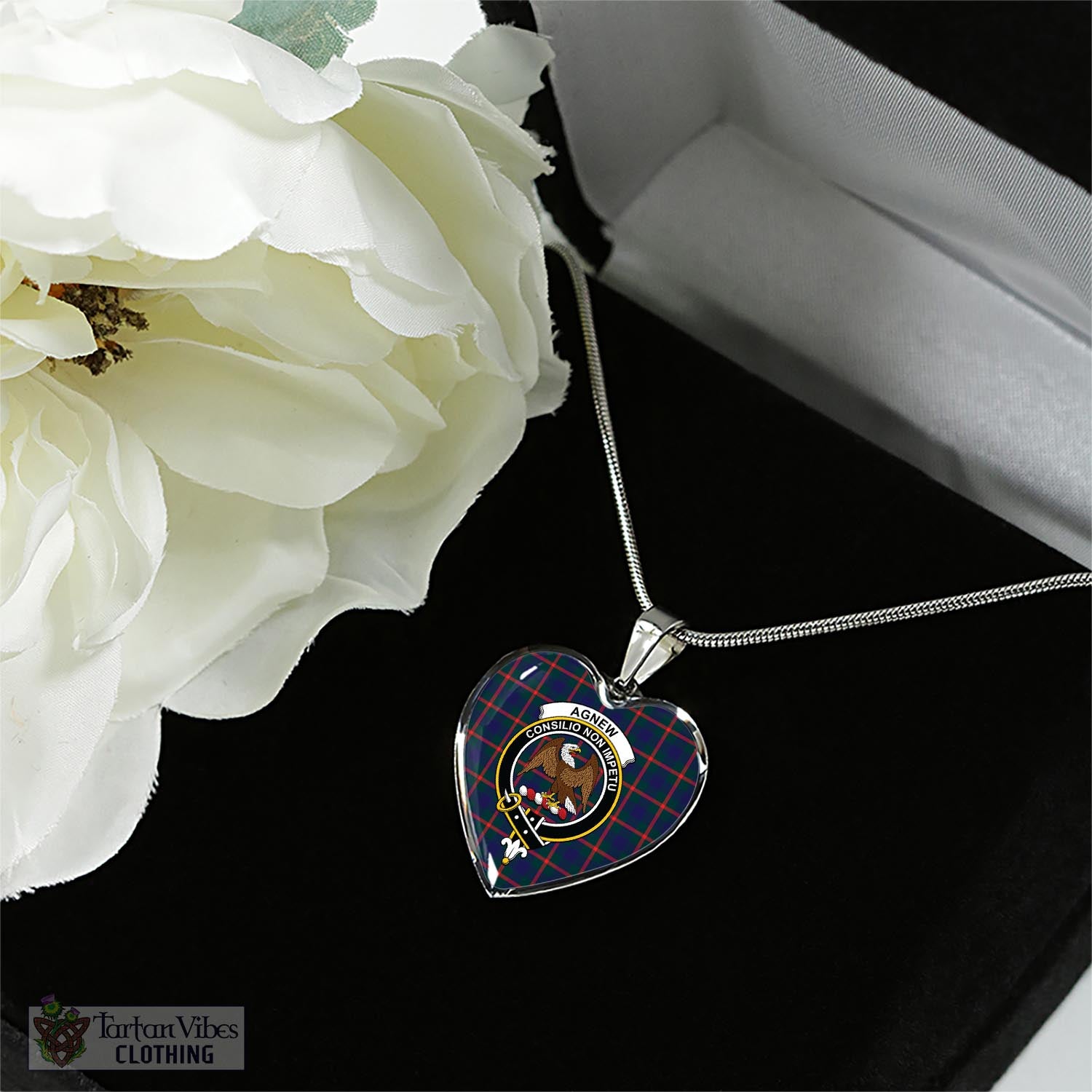 Tartan Vibes Clothing Agnew Modern Tartan Heart Necklace with Family Crest