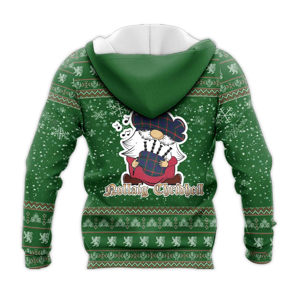 Agnew Modern Clan Christmas Knitted Hoodie with Funny Gnome Playing Bagpipes - Tartanvibesclothing