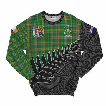 Aherne Irish Clan Tartan Sweatshirt with Coat of Arms New Zealand Silver Fern Half Style