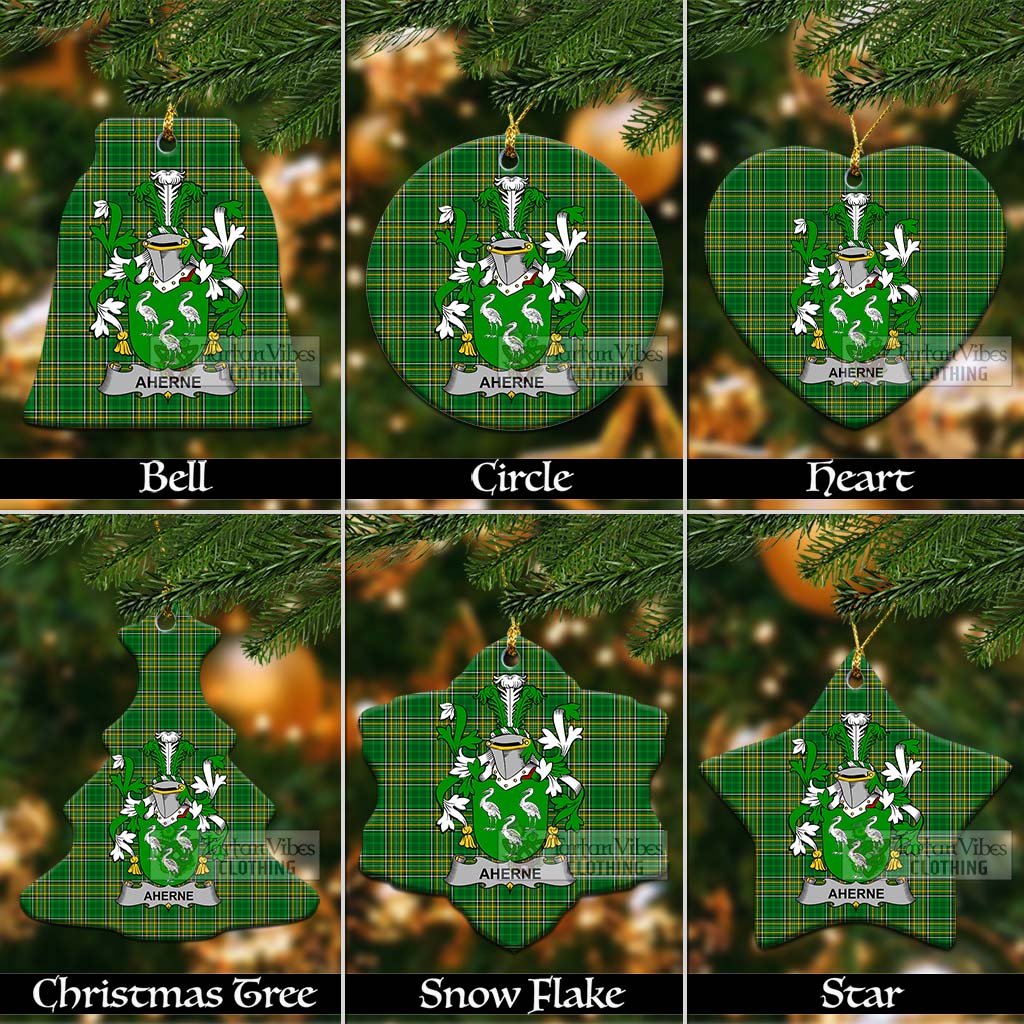 Tartan Vibes Clothing Aherne Irish Clan Tartan Christmas Ceramic Ornament with Coat of Arms