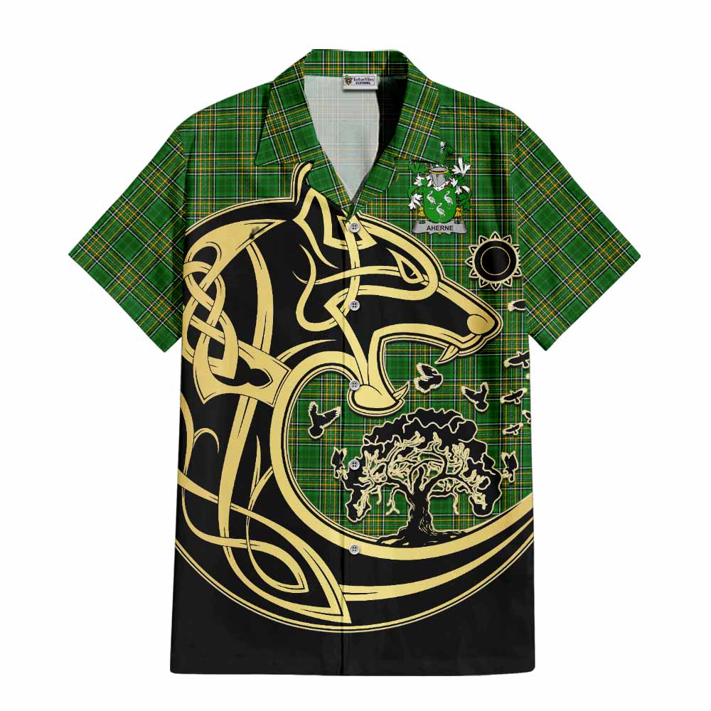 Aherne Irish Tartan Hawaiian Shirt with Coat of Arms Celtic Wolf Style Kid - Tartan Vibes Clothing
