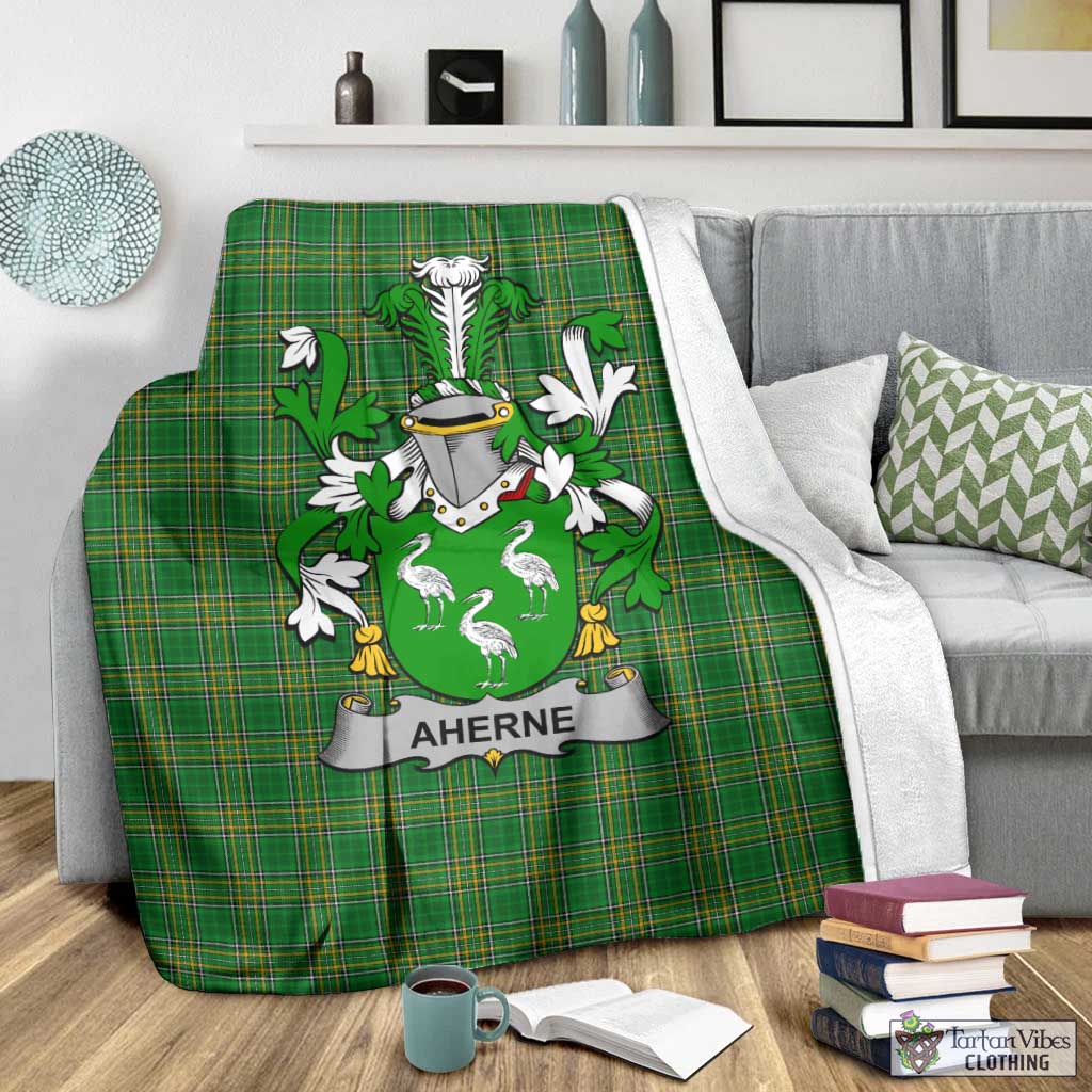 Tartan Vibes Clothing Aherne Irish Clan Tartan Blanket with Coat of Arms