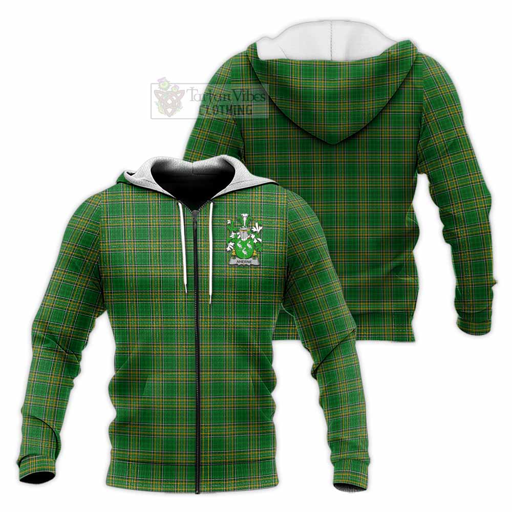 Tartan Vibes Clothing Aherne Irish Clan Tartan Knitted Hoodie with Coat of Arms