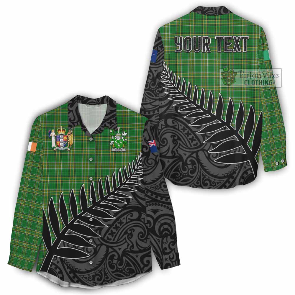 Tartan Vibes Clothing Aherne Irish Clan Tartan Women's Casual Shirt with Coat of Arms New Zealand Silver Fern Half Style