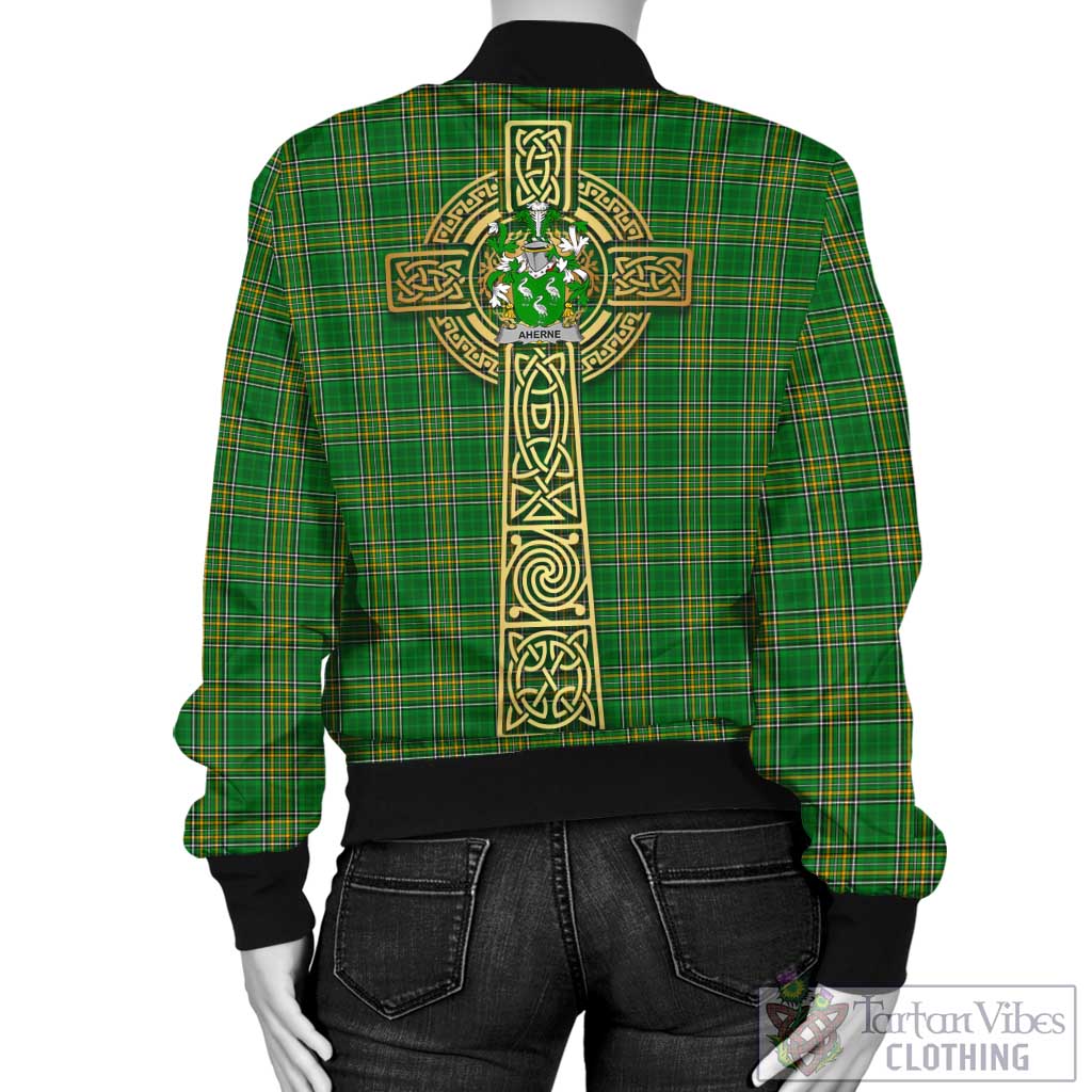 Tartan Vibes Clothing Aherne Irish Clan Tartan Bomber Jacket with Coat of Arms Celtic Tree of Life Style