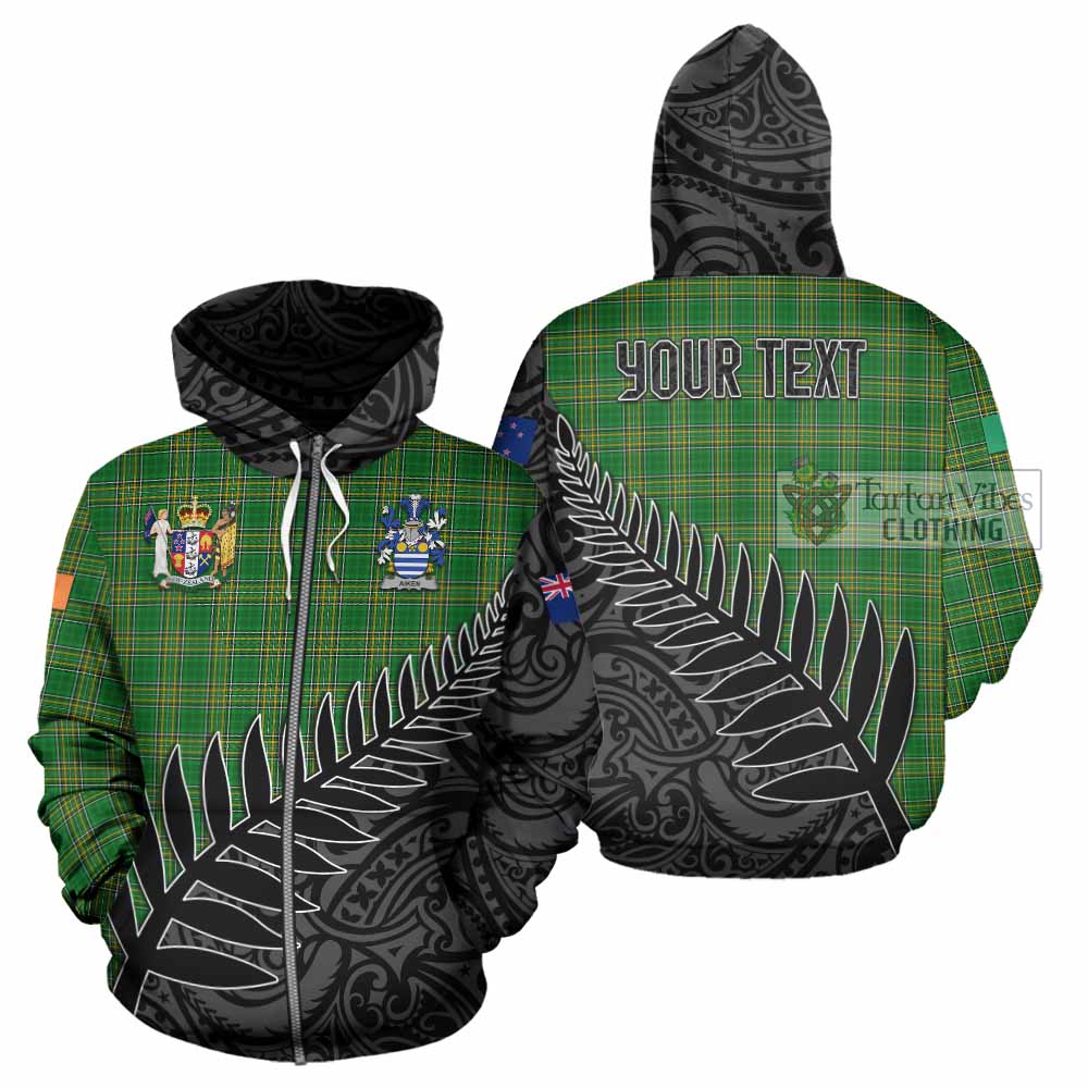 Tartan Vibes Clothing Aiken Irish Clan Tartan Hoodie with Coat of Arms New Zealand Silver Fern Half Style