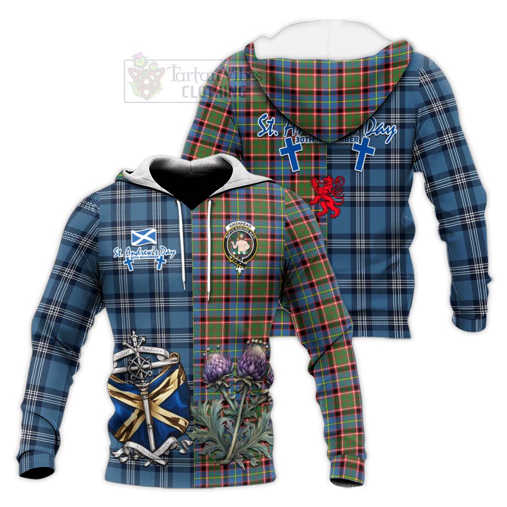 Tartan Vibes Clothing Aikenhead Tartan Knitted Hoodie Happy St. Andrew's Day Half Tartan Style