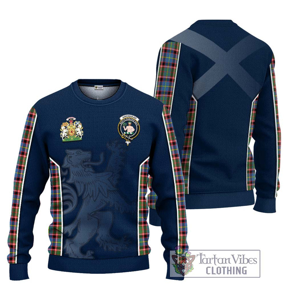 Aikenhead Tartan Knitted Sweater with Family Crest and Lion Rampant Vibes Sport Style Unisex - Tartan Vibes Clothing