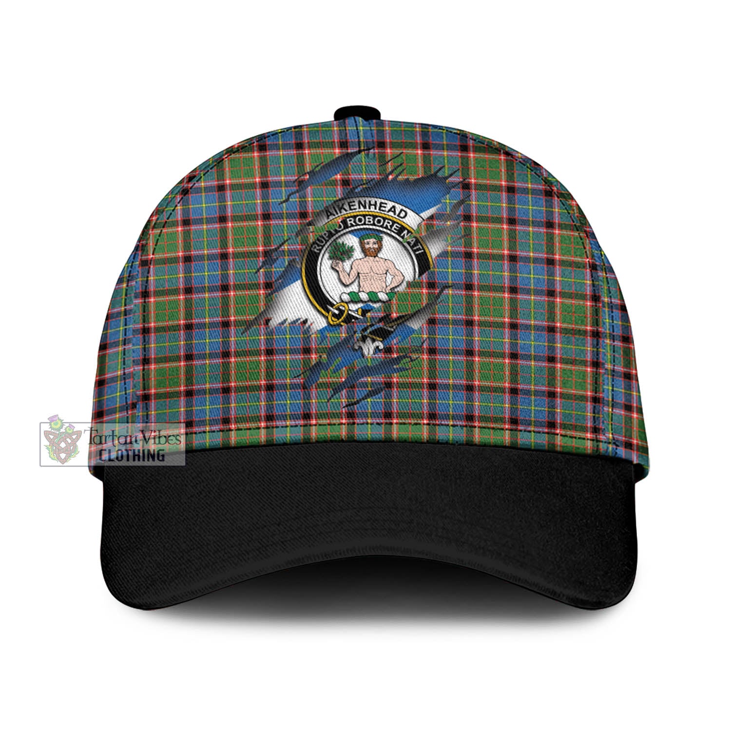 Tartan Vibes Clothing Aikenhead Tartan Classic Cap with Family Crest In Me Style