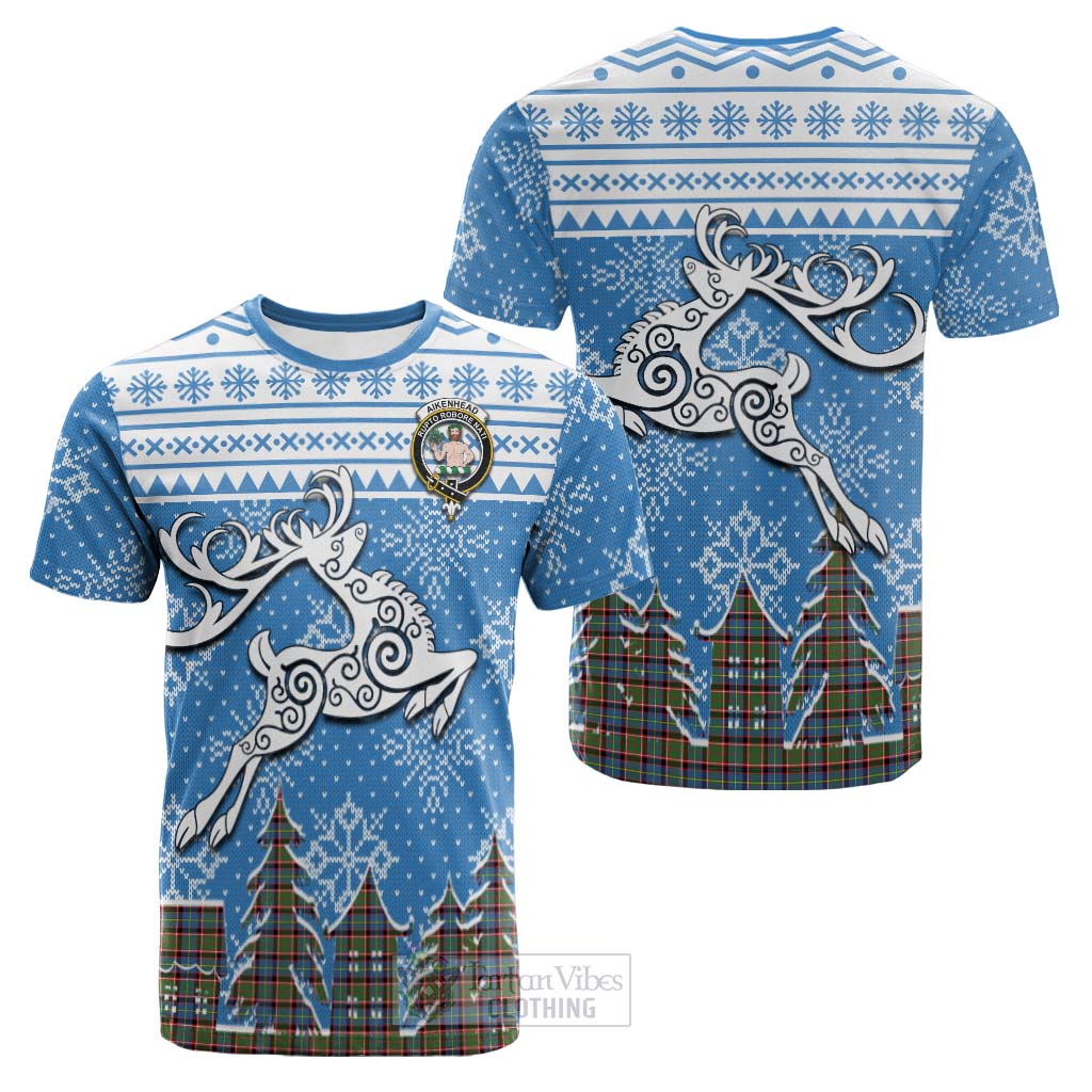 Tartan Vibes Clothing Aikenhead Clan Christmas Cotton T-shirt Celtic Reindeer Style