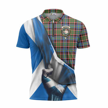 Aikenhead Tartan Zipper Polo Shirt with Family Crest Scotland Patriotic Style