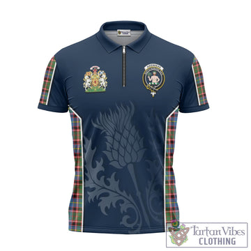 Aikenhead Tartan Zipper Polo Shirt with Family Crest and Scottish Thistle Vibes Sport Style