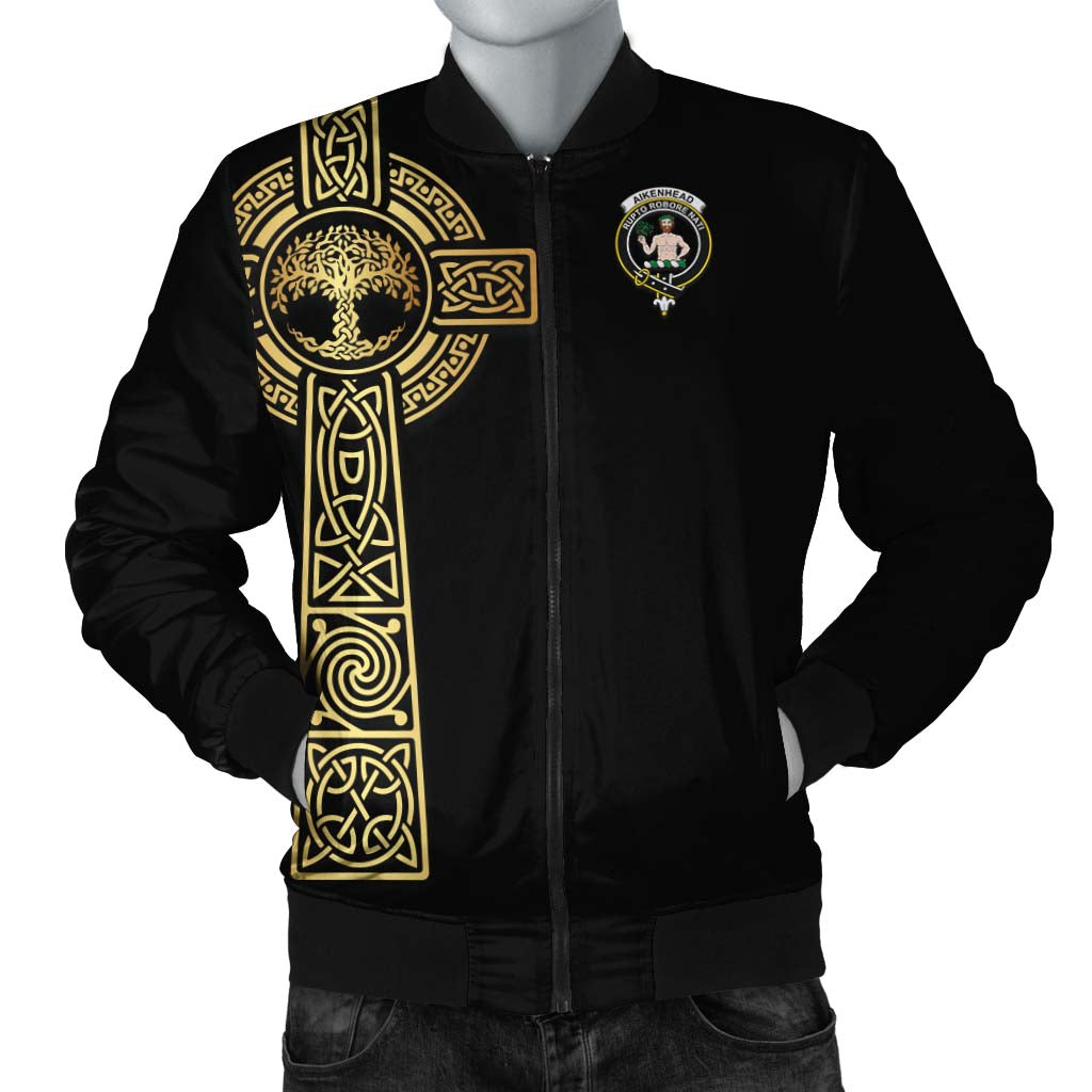 Aikenhead Clan Bomber Jacket with Golden Celtic Tree Of Life Unisex Black - Tartanvibesclothing