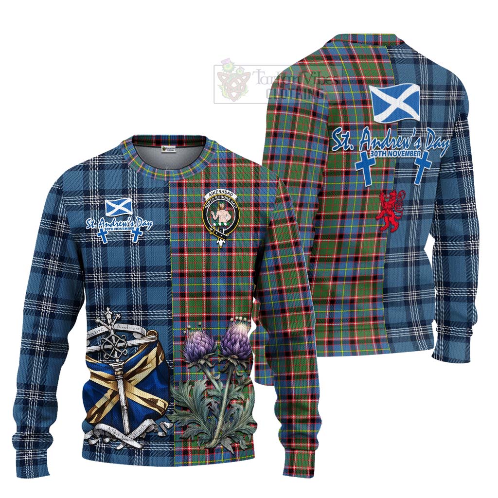 Tartan Vibes Clothing Aikenhead Tartan Knitted Sweater Happy St. Andrew's Day Half Tartan Style