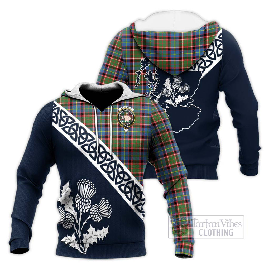 Tartan Vibes Clothing Aikenhead Tartan Knitted Hoodie Featuring Thistle and Scotland Map