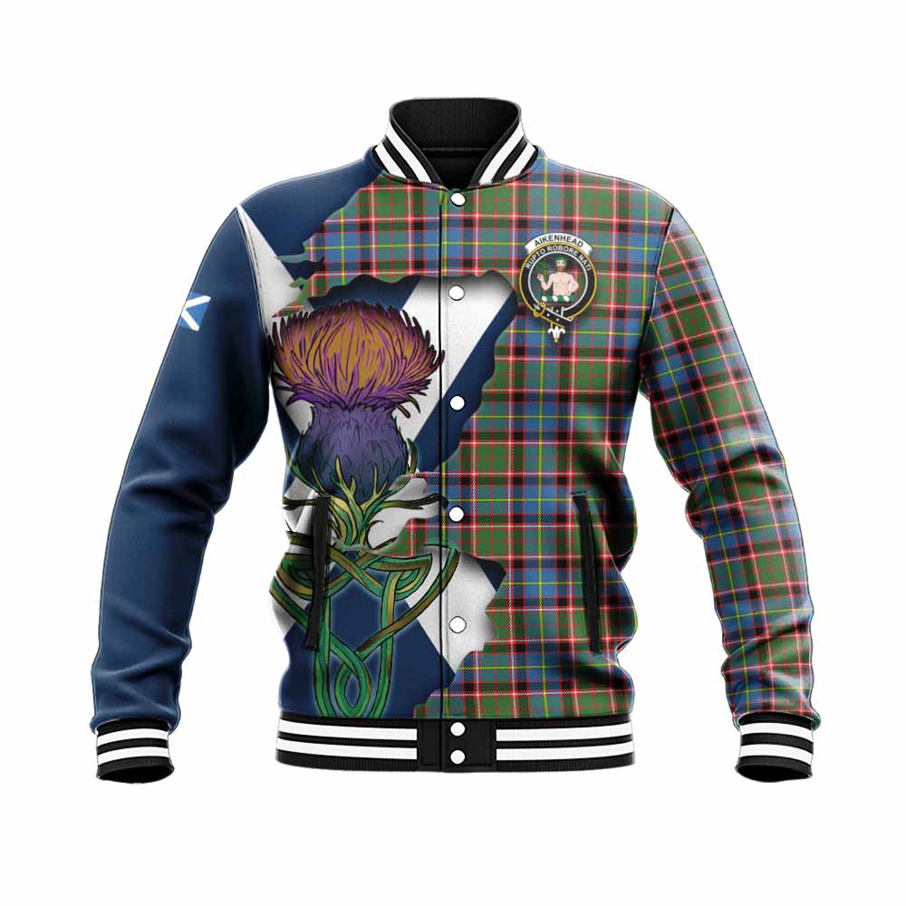 Aikenhead Tartan Family Crest Baseball Jacket Scottish Thistle Celtic Inspired Unisex - Tartan Vibes Clothing