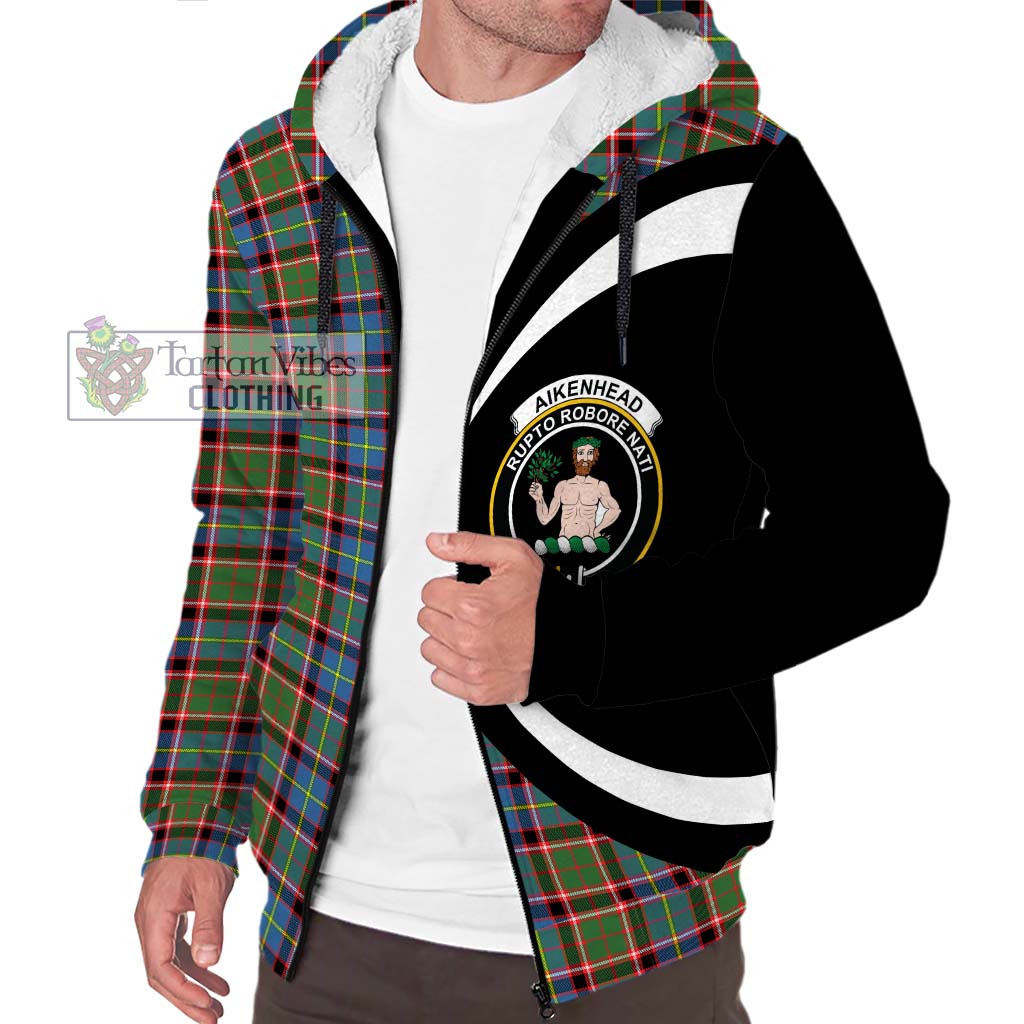 Aikenhead Tartan Sherpa Hoodie with Family Crest Circle Style Unisex S - Tartan Vibes Clothing