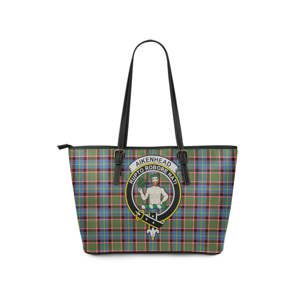 Aikenhead Tartan Leather Tote Bag with Family Crest - Tartanvibesclothing