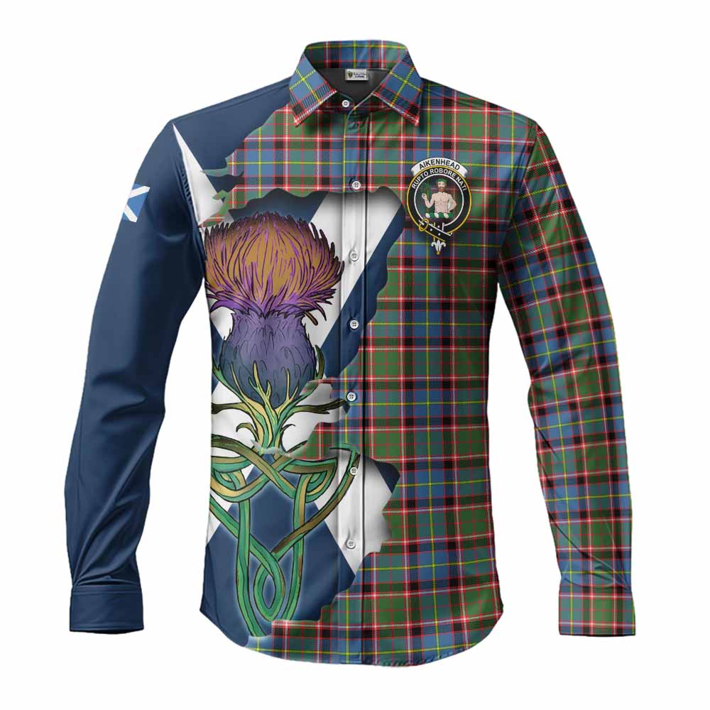 Aikenhead Tartan Family Crest Long Sleeve Button Shirt Scottish Thistle Celtic Inspired Men's Shirt S - Tartan Vibes Clothing