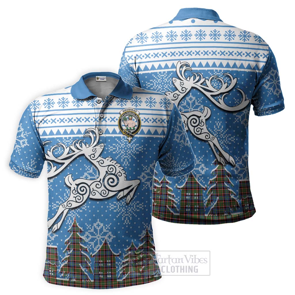 Tartan Vibes Clothing Aikenhead Clan Christmas Polo Shirt Celtic Reindeer Style