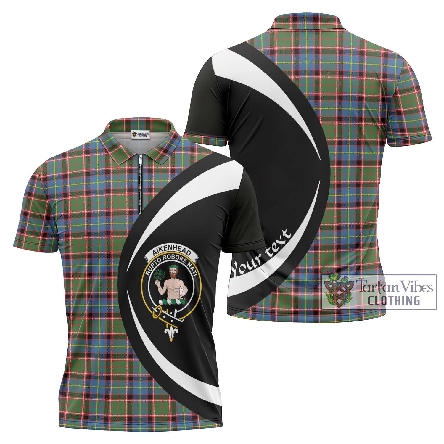 Tartan Vibes Clothing Aikenhead Tartan Zipper Polo Shirt with Family Crest Circle Style