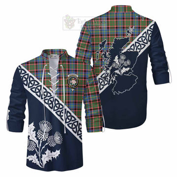Aikenhead Tartan Ghillie Kilt Shirt Featuring Thistle and Scotland Map Men - Tartan Vibes Clothing