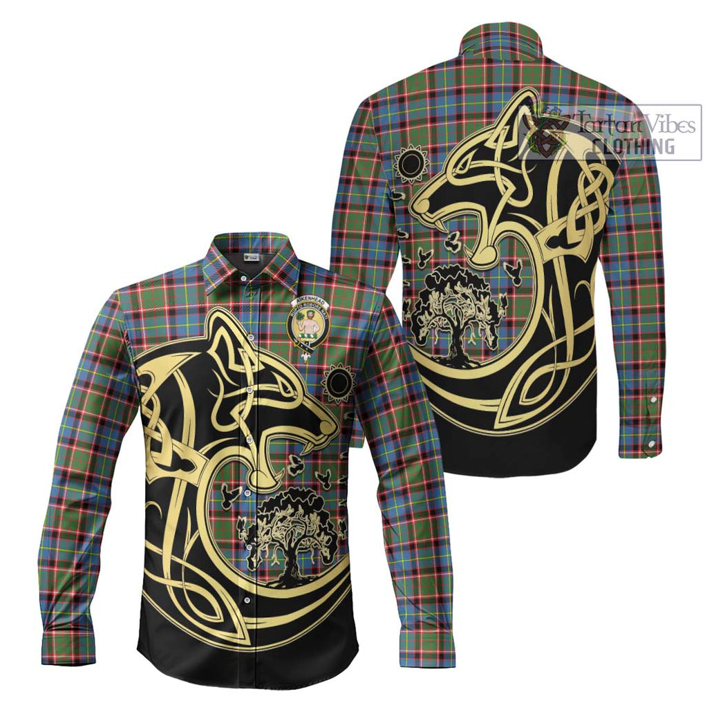Aikenhead Tartan Long Sleeve Button Shirt with Family Crest Celtic Wolf Style Men's Shirt S - Tartan Vibes Clothing
