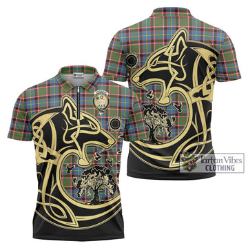 Aikenhead Tartan Zipper Polo Shirt with Family Crest Celtic Wolf Style