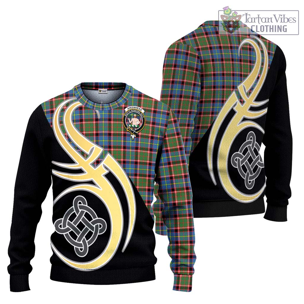 Aikenhead Tartan Knitted Sweater with Family Crest and Celtic Symbol Style Unisex - Tartan Vibes Clothing