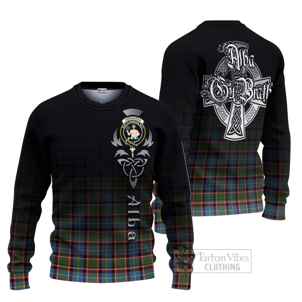 Tartan Vibes Clothing Aikenhead Tartan Knitted Sweater Featuring Alba Gu Brath Family Crest Celtic Inspired