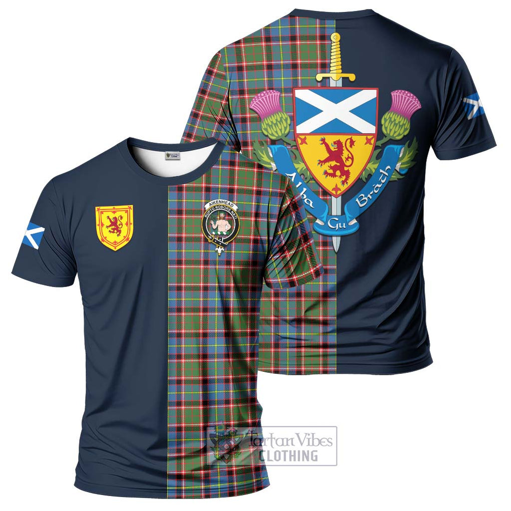 Tartan Vibes Clothing Aikenhead Tartan T-Shirt Alba with Scottish Lion Royal Arm Half Style