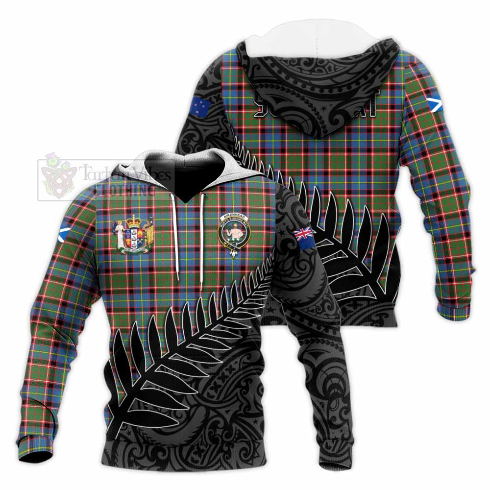 Tartan Vibes Clothing Aikenhead Crest Tartan Knitted Hoodie with New Zealand Silver Fern Half Style