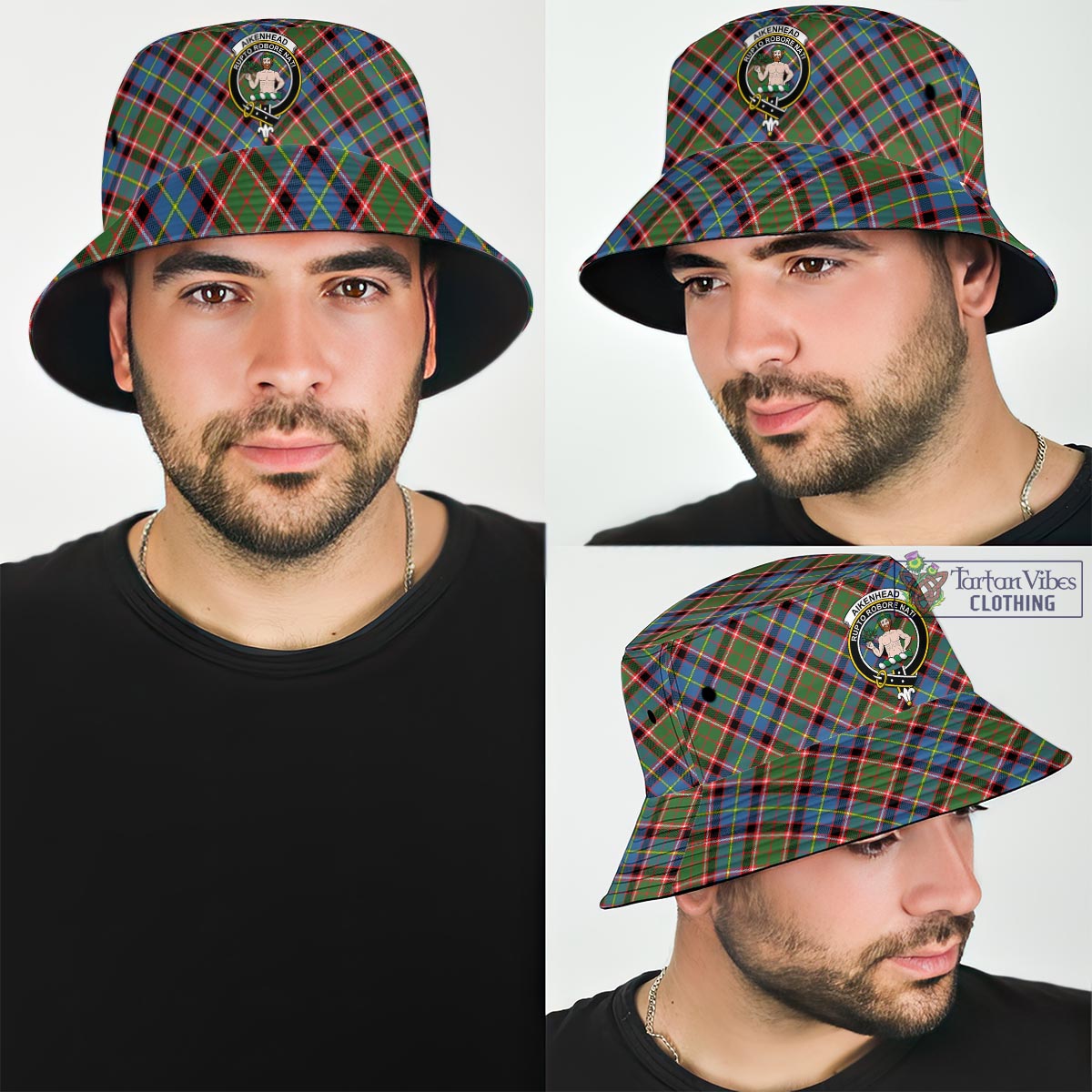 Tartan Vibes Clothing Aikenhead Tartan Bucket Hat with Family Crest