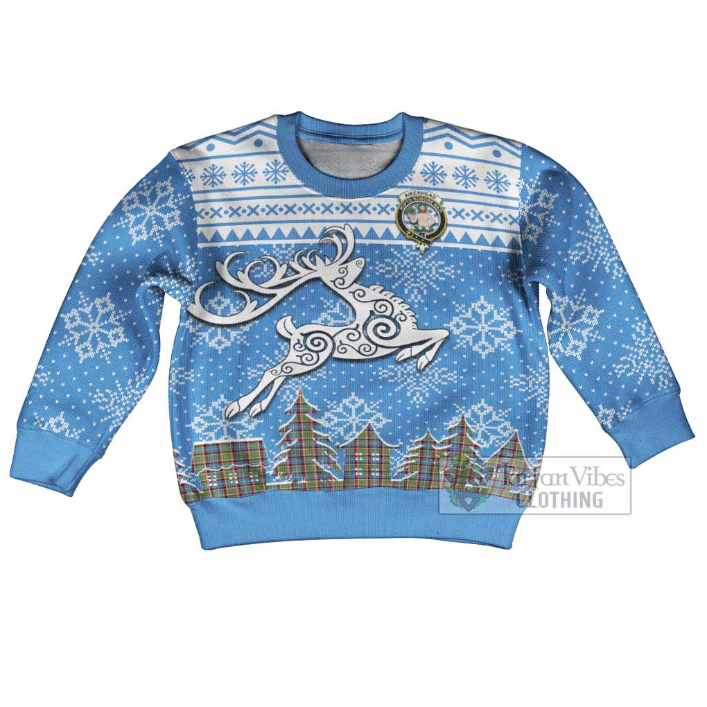 Tartan Vibes Clothing Aikenhead Clan Christmas Kid Ugly Sweater with Tartan and Celtic Raindeer Style