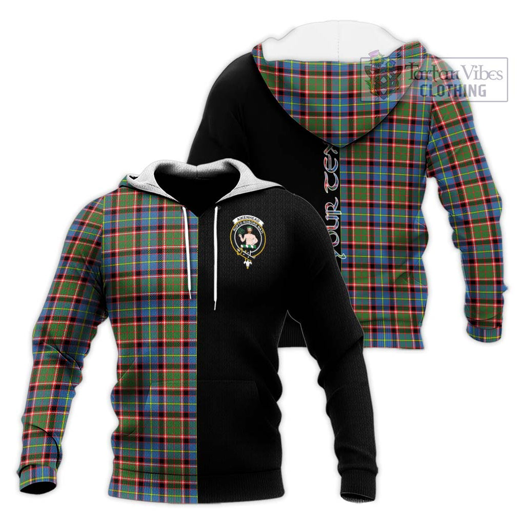 Aikenhead Tartan Knitted Hoodie with Family Crest and Half Of Me Style Unisex Knitted Pullover Hoodie - Tartanvibesclothing Shop