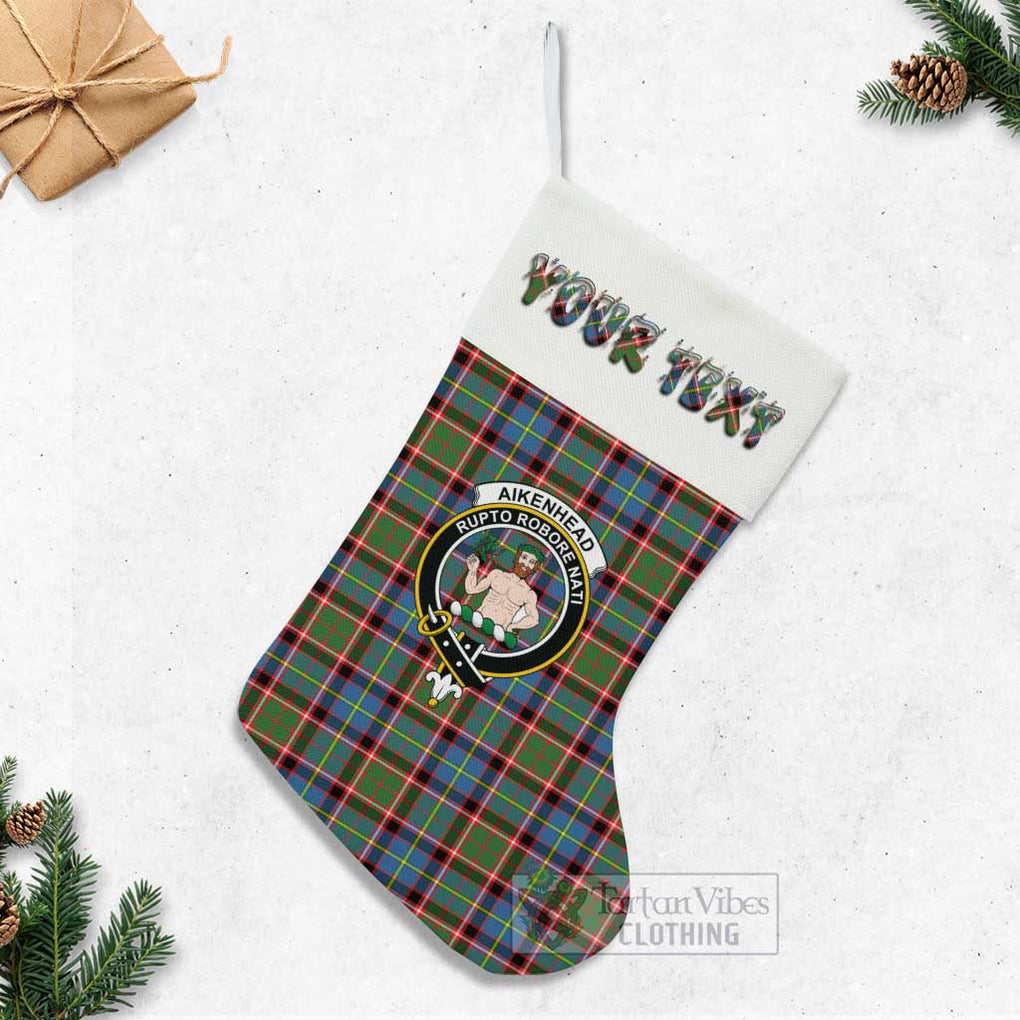 Tartan Vibes Clothing Aikenhead Tartan Family Crest Christmas Stocking with Personalized Text