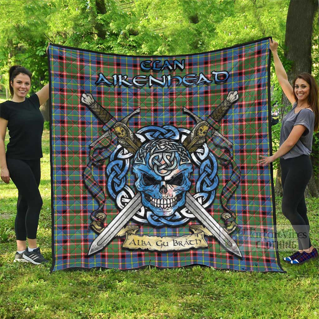 Tartan Vibes Clothing Aikenhead Tartan Quilt with Celtic Skull Alba Gu Brath Style