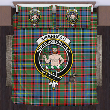 Aikenhead Tartan Bedding Set with Family Crest UK Bedding Set - Tartan Vibes Clothing