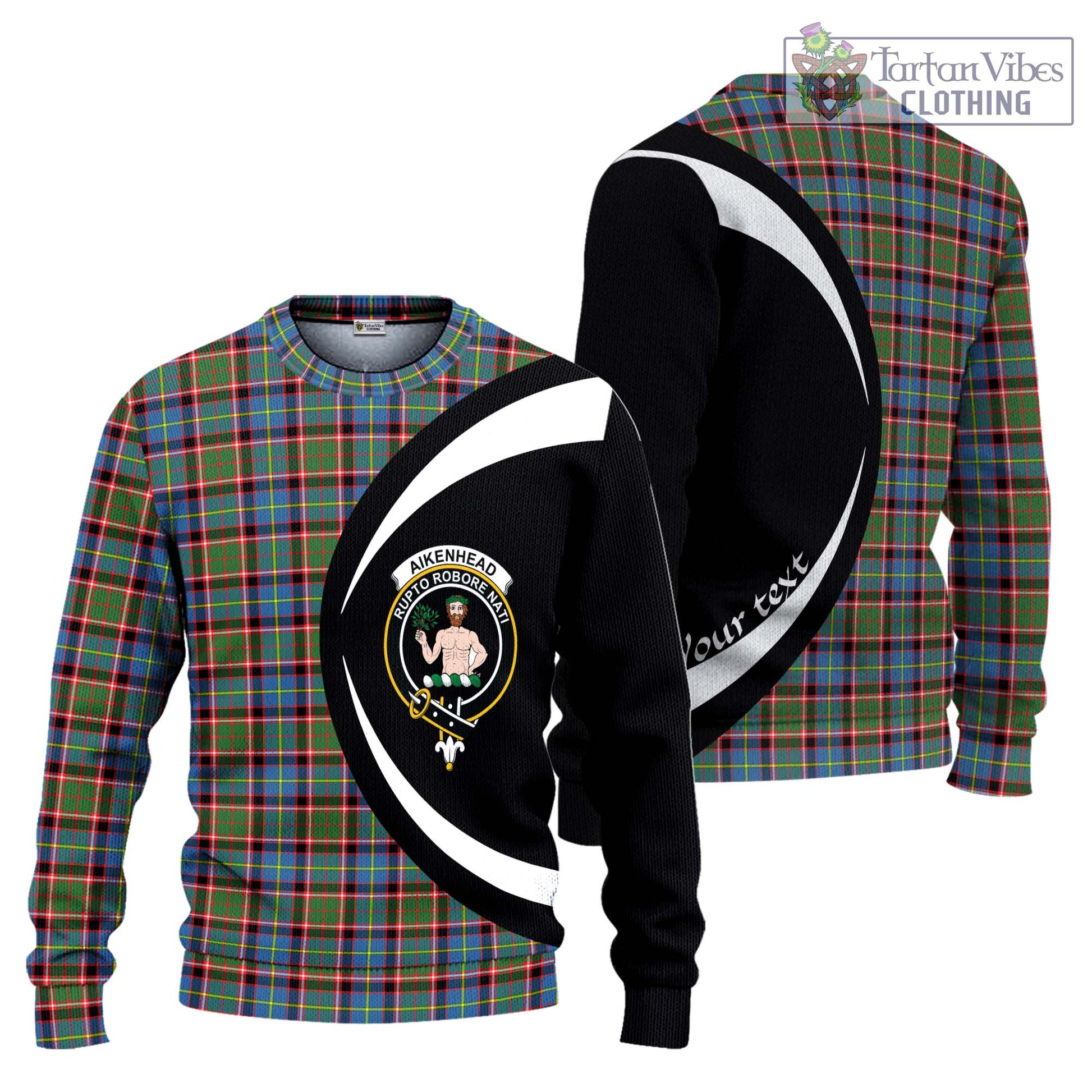 Aikenhead Tartan Ugly Sweater with Family Crest Circle Style Unisex - Tartan Vibes Clothing