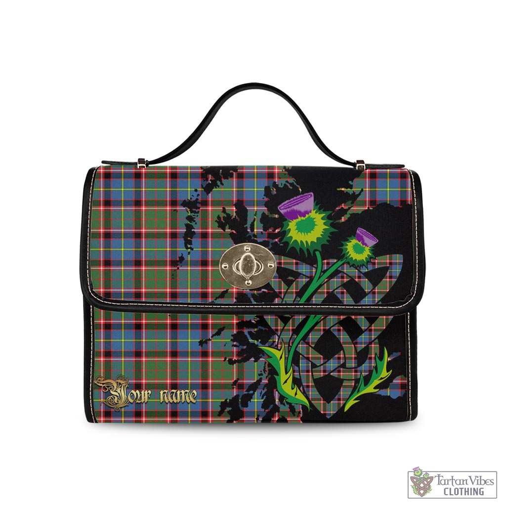 Aikenhead Tartan Waterproof Canvas Bag with Scotland Map and Thistle Celtic Accents Black Leather Strap One Size 10.5*20*27cm - Tartan Vibes Clothing