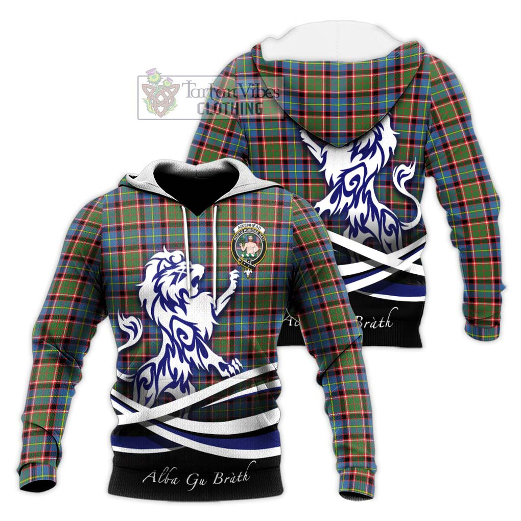 Aikenhead Tartan Knitted Hoodie with Alba Gu Brath Regal Lion Emblem Unisex Knitted Pullover Hoodie - Tartanvibesclothing Shop