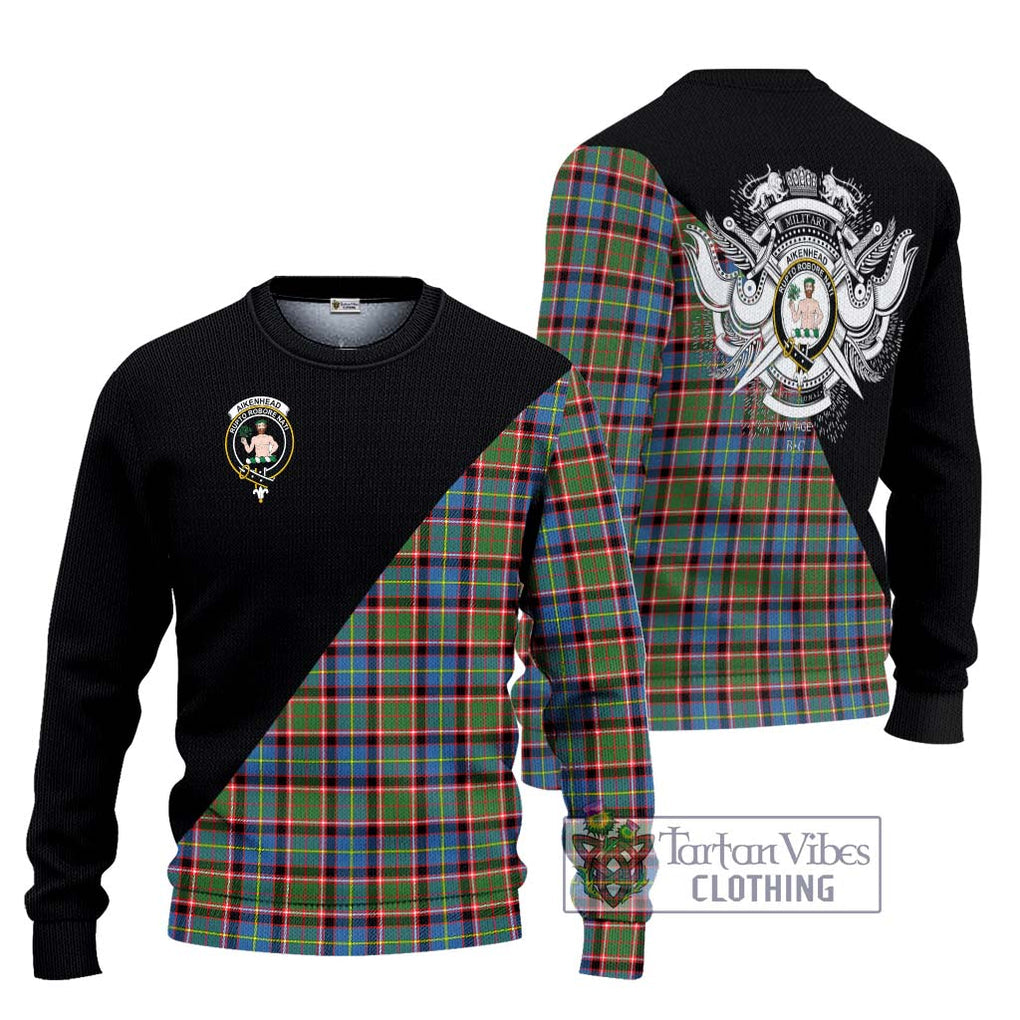 Aikenhead Tartan Knitted Sweater with Family Crest and Military Logo Style Unisex - Tartanvibesclothing Shop