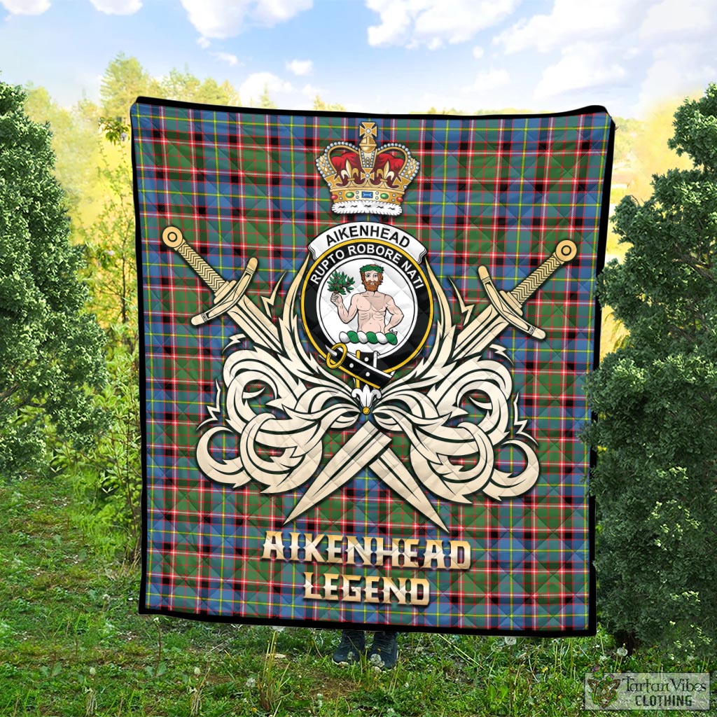 Tartan Vibes Clothing Aikenhead Tartan Quilt with Clan Crest and the Golden Sword of Courageous Legacy