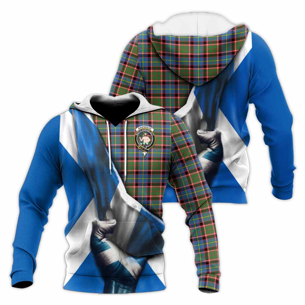 Tartan Vibes Clothing Aikenhead Tartan Knitted Hoodie with Family Crest Scotland Patriotic Style