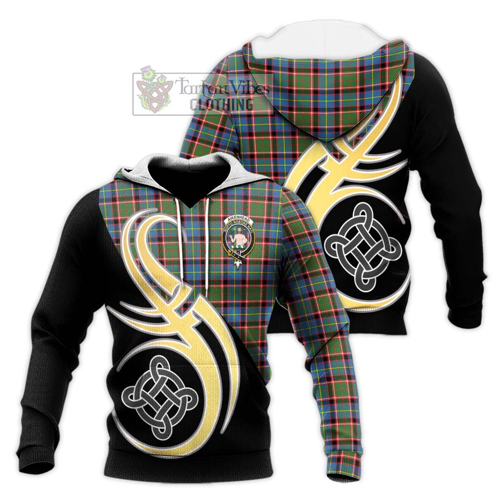 Aikenhead Tartan Knitted Hoodie with Family Crest and Celtic Symbol Style Unisex Knitted Pullover Hoodie - Tartan Vibes Clothing