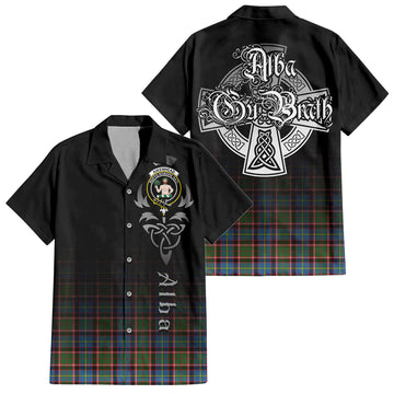 Aikenhead Tartan Short Sleeve Button Up Shirt Featuring Alba Gu Brath Family Crest Celtic Inspired