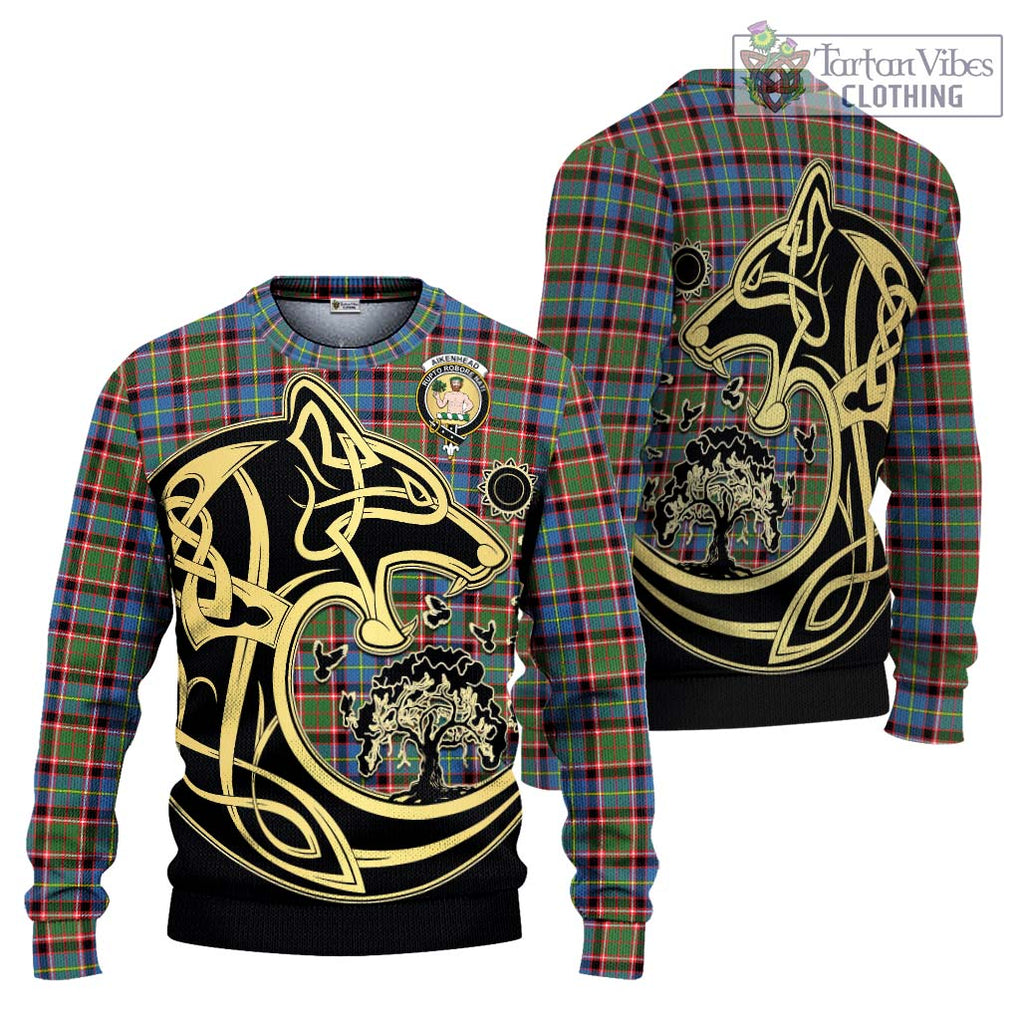 Aikenhead Tartan Knitted Sweater with Family Crest Celtic Wolf Style Unisex - Tartan Vibes Clothing