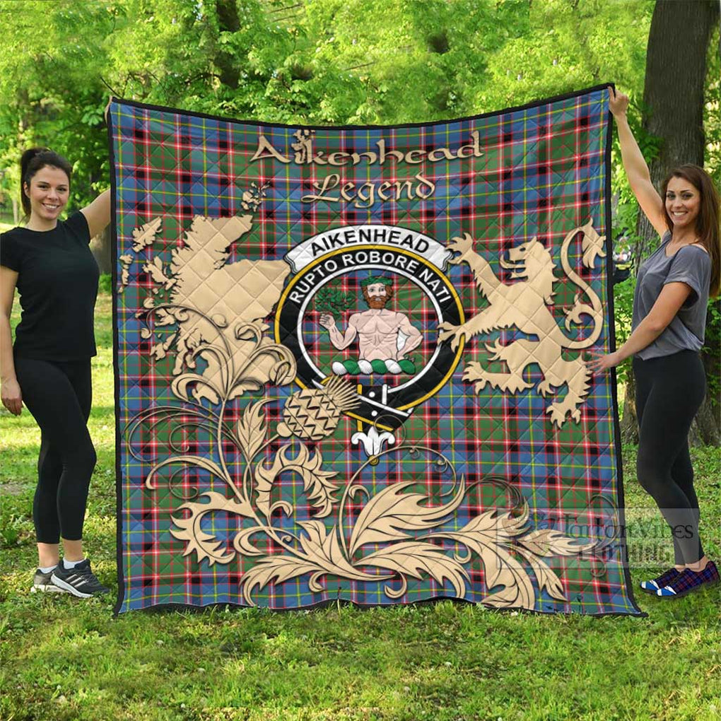 Tartan Vibes Clothing Aikenhead Tartan Quilt with Family Crest and Scottish Symbol Style