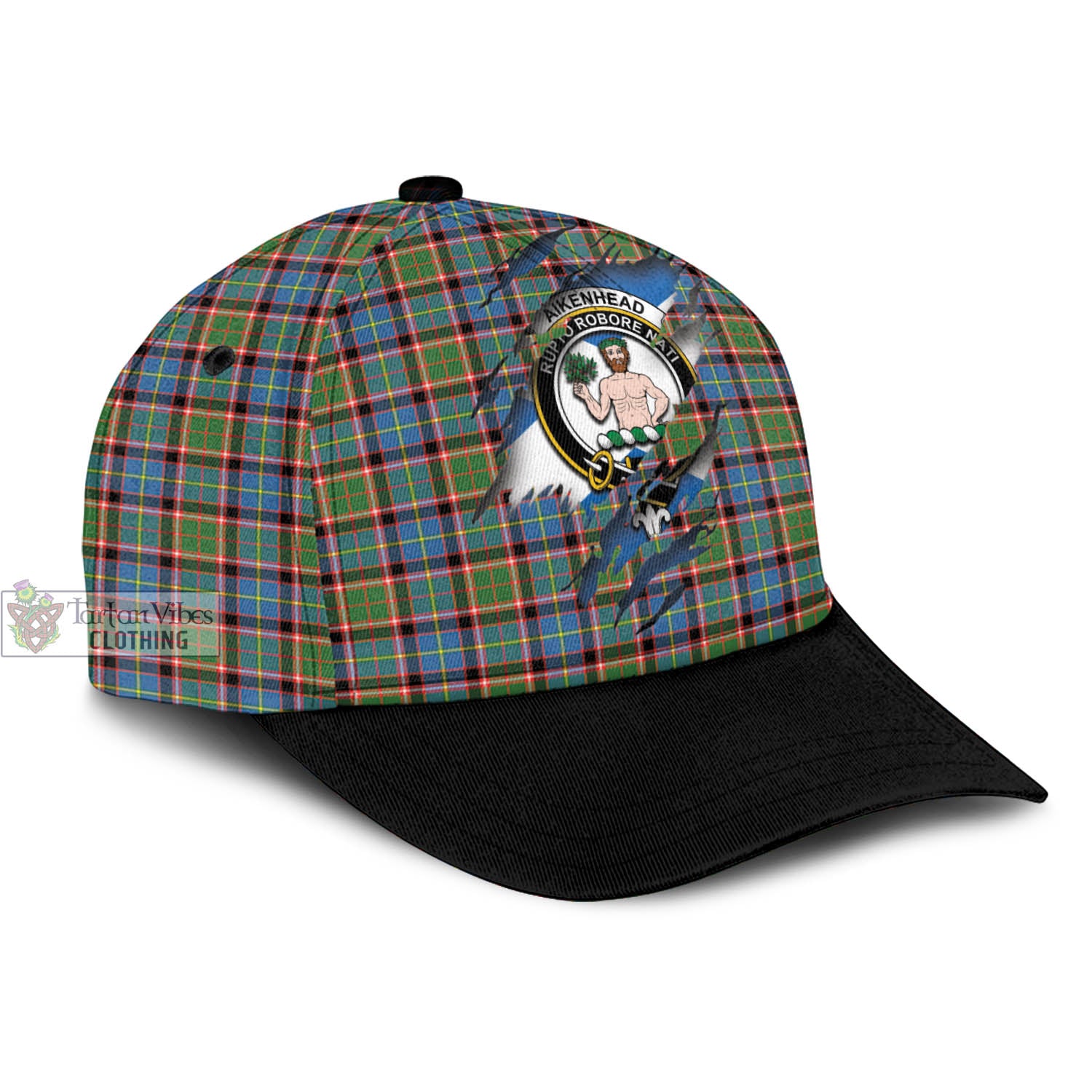 Tartan Vibes Clothing Aikenhead Tartan Classic Cap with Family Crest In Me Style